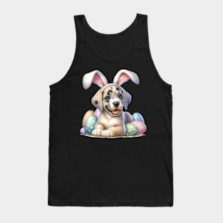 Puppy Great Dane Bunny Ears Easter Eggs Happy Easter Day Tank Top